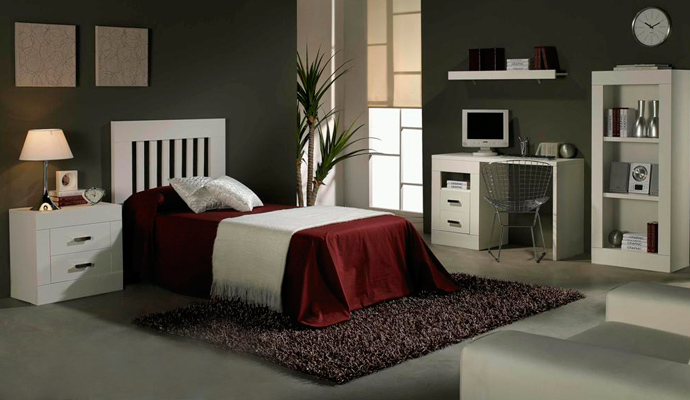 Mueble para dormitorio joven lacado en blanco roto con escritorio Mueble para dormitorio joven lacado en blanco roto con escritorio