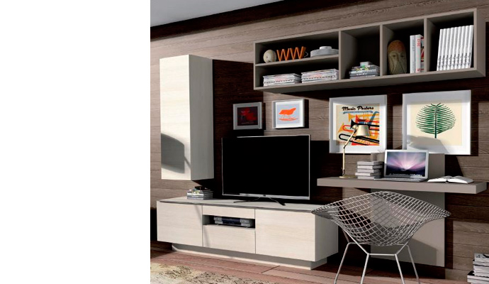Muebles de salón comedor con escritorio.