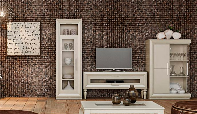 Composición apilable de salon con acabados en champagne