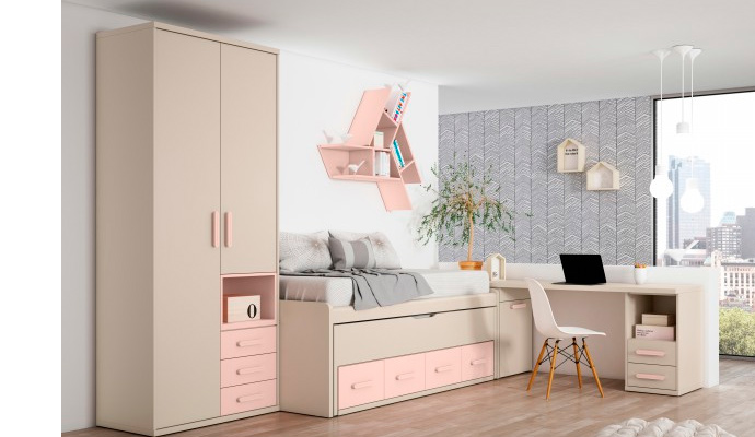 Habitación juvenil NUBE en rosa y blanco, Dormitorios juveniles