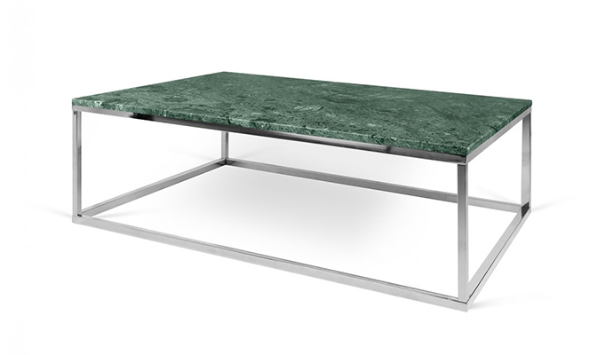 Mesa de centro con estructura metálica y encimera de mármol verde