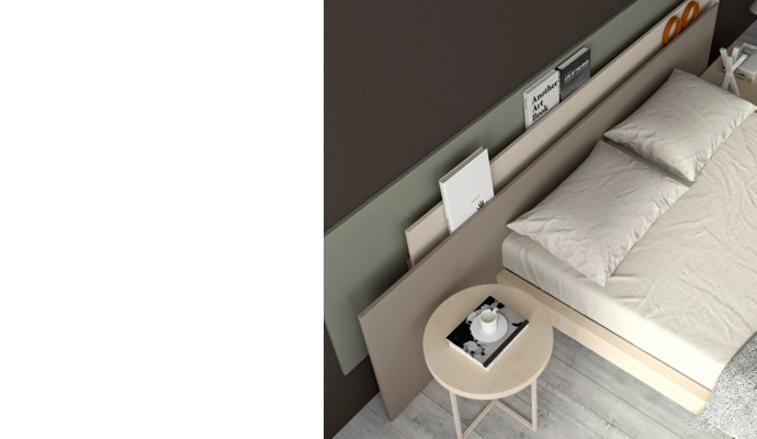 Dormitorio principal de diseño moderno con cabecero de roble nórdico