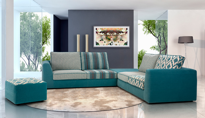 Composición funcional de dos sofás de 2 plazas y módulo de rincón
