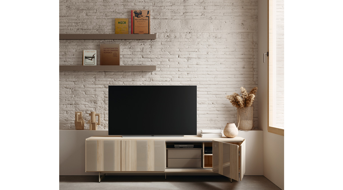 Práctico mueble TV de 245 cms con puertas plegables