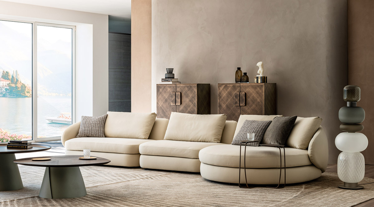Sofá de diseño curvo y orgánico, modular y contemporáneo